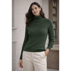 Majorelle Womens Size M Green Ribbed Merino Wool Blend Turtleneck Sweater Preppy